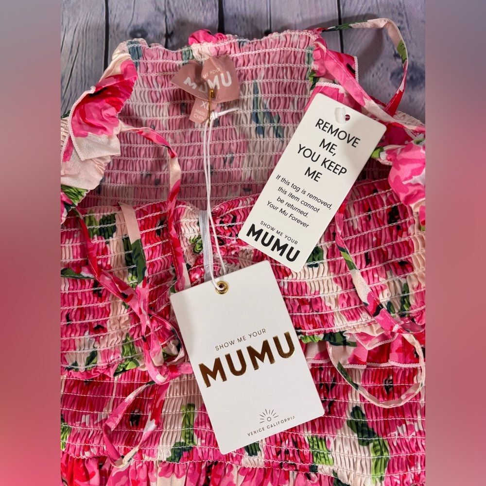 NWT Show Me Your MuMu Stella Smocked Pink Floral Soiree Wedding Midi Dress XL - Picture 5 of 12